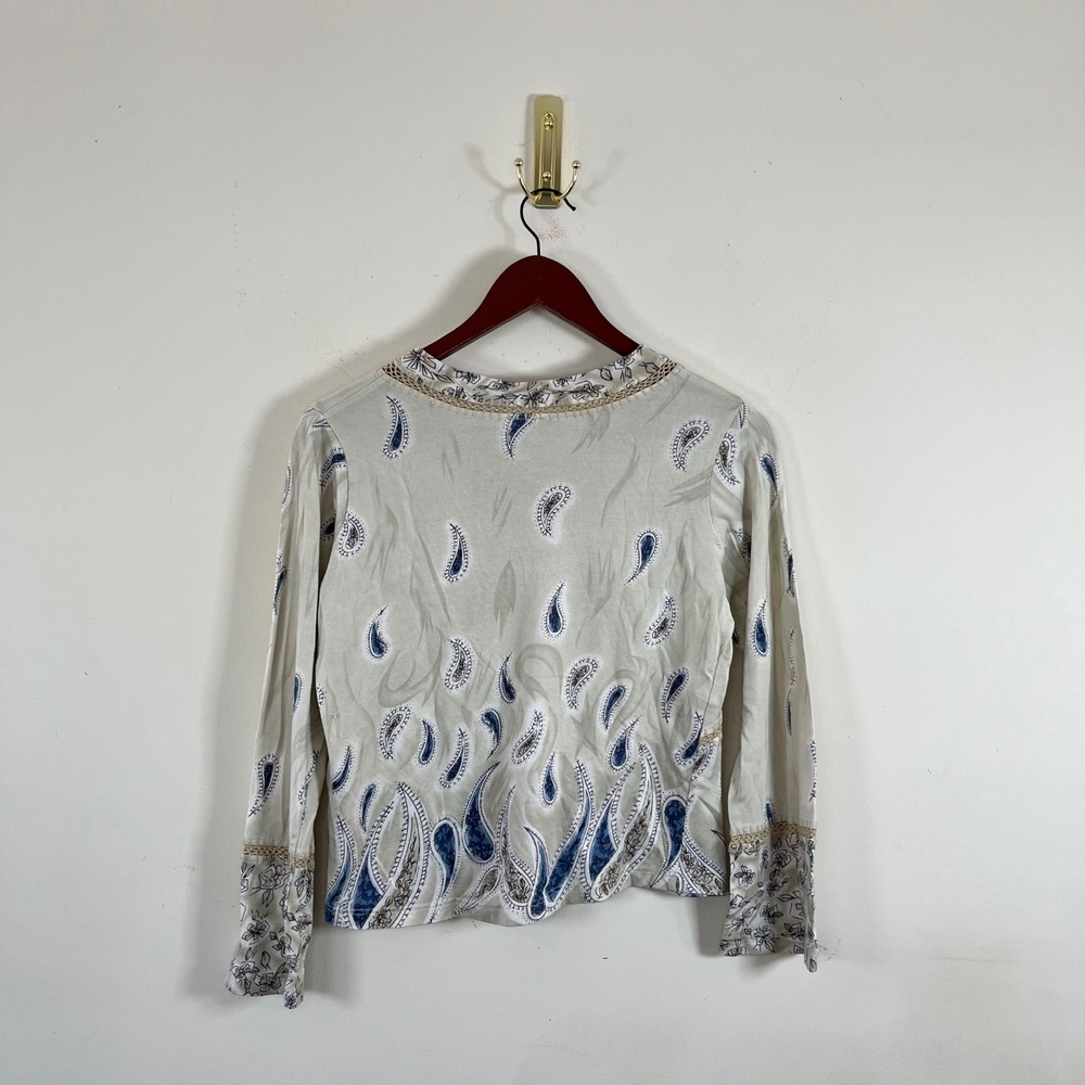 Y2K Lynn Ritchie Long Sleeve Top Paisley  Cotton Silk Exposed Stitching Sm Boho - Picture 6 of 8